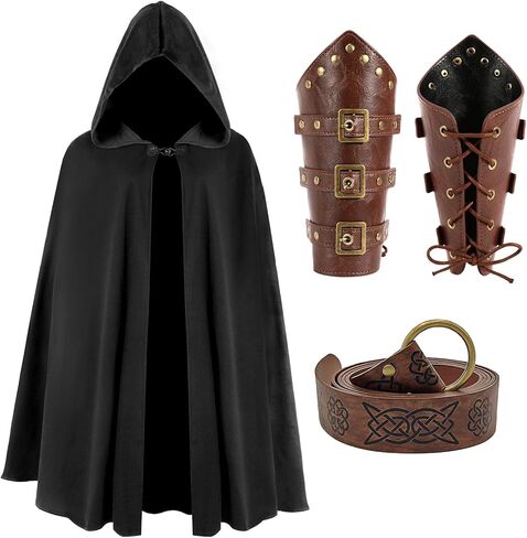 Medieval Cloak with Hood Men Women Renaissance Cloak Hooded Cape Halloween Sorcerer Costume Accessories in Saudi Arabia