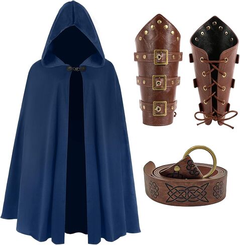 Medieval Cloak with Hood Men Women Renaissance Cloak Hooded Cape Halloween Sorcerer Costume Accessories in Saudi Arabia