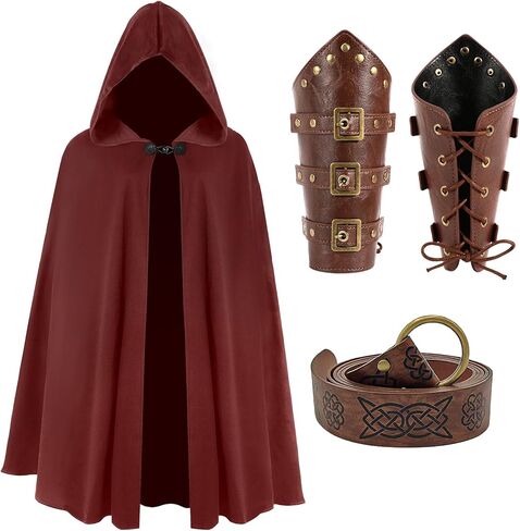 Medieval Cloak with Hood Men Women Renaissance Cloak Hooded Cape Halloween Sorcerer Costume Accessories in Saudi Arabia