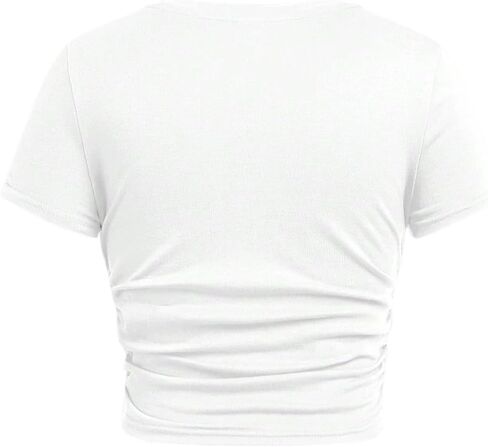 Girls Crop Tops Short Sleeve Ruched Sides Slim Fit Bow Cheery Graphic Tees Cute Summer Shirts in Saudi Arabia