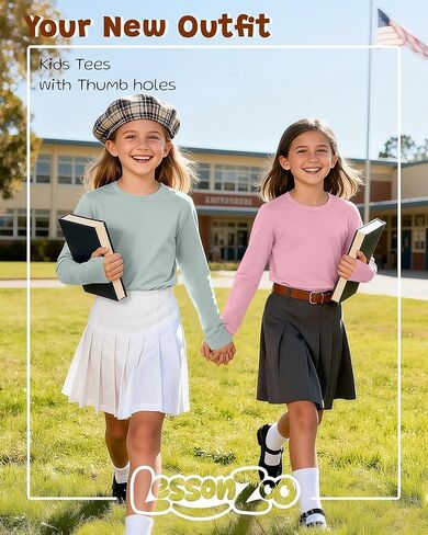 4 Pack Girls' Cotton Shirts with Thumb Holes Long Sleeve Basic Crew Neck Tops Casual Lightweight Tees 5-14Y in Saudi Arabia