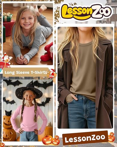 4 Pack Girls' Cotton Shirts with Thumb Holes Long Sleeve Basic Crew Neck Tops Casual Lightweight Tees 5-14Y in Saudi Arabia