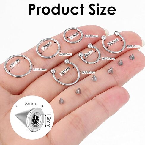 6 Pcs Nose Septum Rings 16G Horseshoe Lip Earring Ring Hoops Nose Piercing Jewelry 8mm 10mm 12mm Eyebrow Hoop Rings Piercing Jewelry in Kuwait