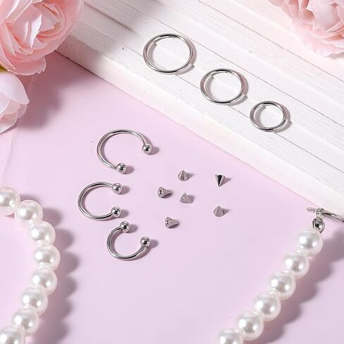 6 Pcs Nose Septum Rings 16G Horseshoe Lip Earring Ring Hoops Nose Piercing Jewelry 8mm 10mm 12mm Eyebrow Hoop Rings Piercing Jewelry in Kuwait