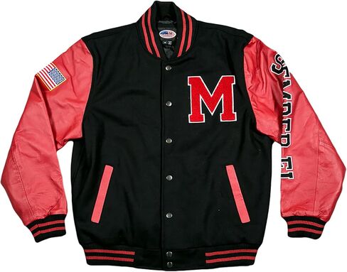 U.S. Marine Corps Classic Varsity Leather Jacket, Unisex, Long Sleeve, Black and Red in Saudi Arabia