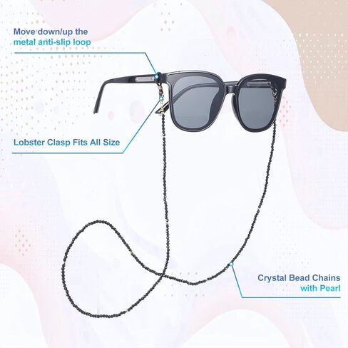 Crystal Beaded Eyeglasses Chain for Women and Men, Beaded Eye Glasses Strap Holders, Beadeds Glasses Chain, Eyeglasses Holders Around Neck, Stylish Sunglass Holder Strap (Black，30 Inches) in Saudi Arabia