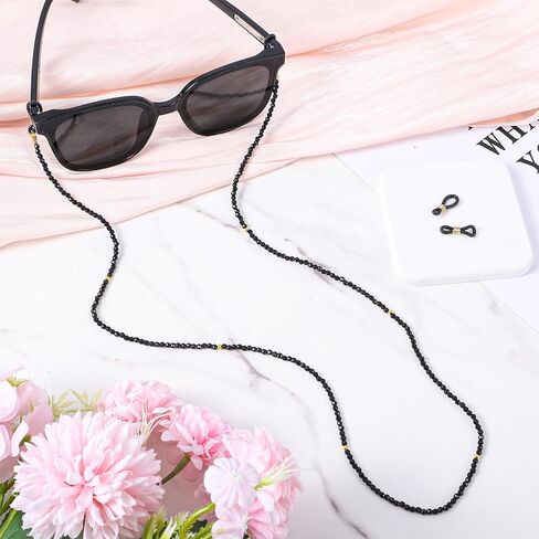 Crystal Beaded Eyeglasses Chain for Women and Men, Beaded Eye Glasses Strap Holders, Beadeds Glasses Chain, Eyeglasses Holders Around Neck, Stylish Sunglass Holder Strap (Black，30 Inches) in Saudi Arabia