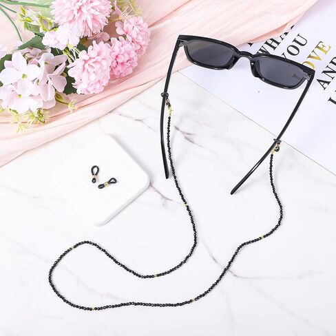 Crystal Beaded Eyeglasses Chain for Women and Men, Beaded Eye Glasses Strap Holders, Beadeds Glasses Chain, Eyeglasses Holders Around Neck, Stylish Sunglass Holder Strap (Black，30 Inches) in Saudi Arabia