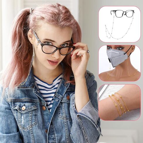 5 قطع من سلاسل النظارات للنساء، سلسلة زجاجية للعين باللونين الذهبي والفضي، سلسلة أنيقة خفيفة الوزن للنظارات حول الرقبة للنساء والنظارات الشمسية in Saudi Arabia