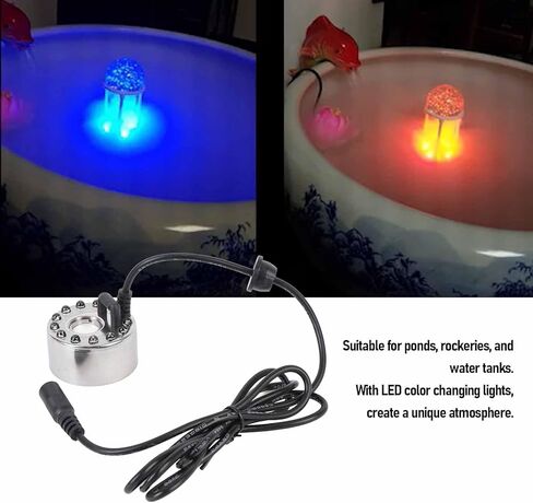 صانع الضباب مبيد سبائك الزنك 12 LED اللون تغيير الضباب البخاخة المرطب لنافورة المياه بركة الجنينة زهرية حمام الطيور (قابس الولايات المتحدة) in Kuwait