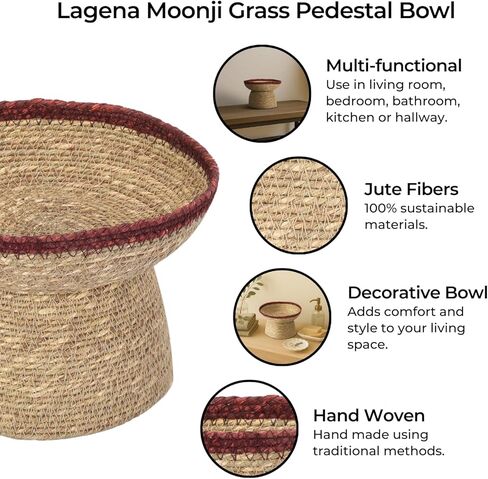 وعاء لاجينا المزخرف - وعاء مزخرف مصنوع يدويًا من عشب القمر - وعاء مفاتيح من الألياف الطبيعية، سلة فواكه، تخزين للمدخل، المطبخ وديكور المنزل البوهيمي - زخرفة كستنائية 7 بوصة in Kuwait