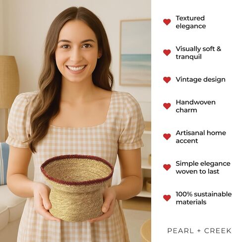 وعاء لاجينا المزخرف - وعاء مزخرف مصنوع يدويًا من عشب القمر - وعاء مفاتيح من الألياف الطبيعية، سلة فواكه، تخزين للمدخل، المطبخ وديكور المنزل البوهيمي - زخرفة كستنائية 7 بوصة in Kuwait