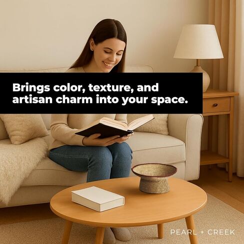 وعاء لاجينا المزخرف - وعاء مزخرف مصنوع يدويًا من عشب القمر - وعاء مفاتيح من الألياف الطبيعية، سلة فواكه، تخزين للمدخل، المطبخ وديكور المنزل البوهيمي - زخرفة كستنائية 7 بوصة in Kuwait