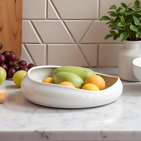 Decorative Bowl Free-Form Rim Glazed Ceramic Fruit Bowl for Kitchen Counter Ceramic Dining Room Table Centerpiecekey Bowl for Entryway Table|Dishwasher & Microwave Safe in Saudi Arabia