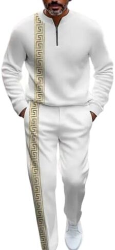 Mens Track Suits 2 Piece Set Jogging Suit Gold Greek Sweatpants Zip Pullover Matching Pants Workout Sweat Pant Set in Saudi Arabia