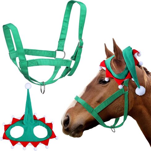 2 Pcs Christmas Horse Accessory Christmas Horse Antlers Hat and Reindeer Holiday Horse Halter Set for Holiday Horse Costume Accessories in Kuwait