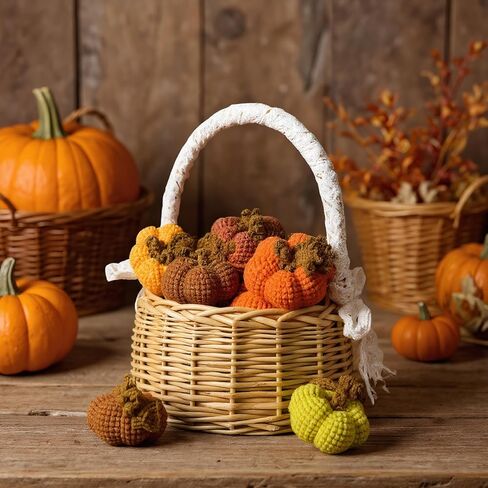 Crochet Mini Pumpkins Set of 6, Fall Decor, Thanksgiving Autumn Home Decoration, Handmade Farmhouse Decorative Cute Pumpkins, Gifts for Women Friend, Table Centerpiece Bowl Filler in Saudi Arabia