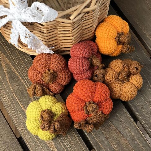 Crochet Mini Pumpkins Set of 6, Fall Decor, Thanksgiving Autumn Home Decoration, Handmade Farmhouse Decorative Cute Pumpkins, Gifts for Women Friend, Table Centerpiece Bowl Filler in Saudi Arabia