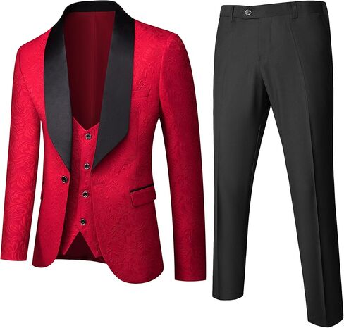 UNINUKOO Mens Floral Suits 3 Piece Tuxedo Suit Slim Fit Jacquard Tux Suit Set Shawl Lapel for Wedding Prom Suit in Saudi Arabia