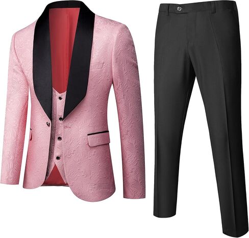 UNINUKOO Mens Floral Suits 3 Piece Tuxedo Suit Slim Fit Jacquard Tux Suit Set Shawl Lapel for Wedding Prom Suit in Saudi Arabia