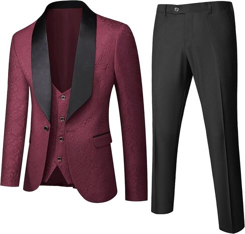UNINUKOO Mens Floral Suits 3 Piece Tuxedo Suit Slim Fit Jacquard Tux Suit Set Shawl Lapel for Wedding Prom Suit in Saudi Arabia