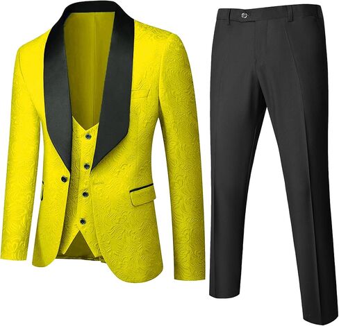UNINUKOO Mens Floral Suits 3 Piece Tuxedo Suit Slim Fit Jacquard Tux Suit Set Shawl Lapel for Wedding Prom Suit in Saudi Arabia