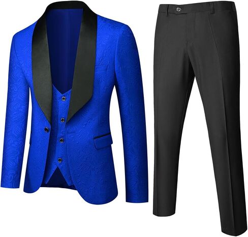 UNINUKOO Mens Floral Suits 3 Piece Tuxedo Suit Slim Fit Jacquard Tux Suit Set Shawl Lapel for Wedding Prom Suit in Saudi Arabia