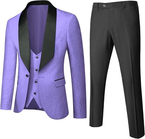 UNINUKOO Mens Floral Suits 3 Piece Tuxedo Suit Slim Fit Jacquard Tux Suit Set Shawl Lapel for Wedding Prom Suit in Saudi Arabia