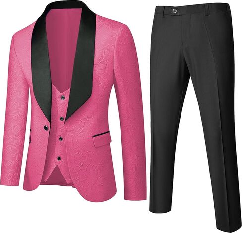 UNINUKOO Mens Floral Suits 3 Piece Tuxedo Suit Slim Fit Jacquard Tux Suit Set Shawl Lapel for Wedding Prom Suit in Saudi Arabia