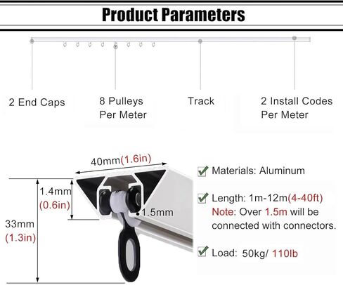 Ceiling Mount Curtain Rods - 18ft Track System for Room Dividers & Closets, White Adhesive Sliding Rails for Bedroom, Window, RV - Durable & Stylish Solution in Saudi Arabia