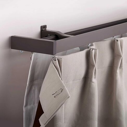 Dual Wall Mount Curtain Track System - 1.9m (6.2ft) Adjustable Brown Curtain Rods Set for Living Room & Bedroom Room Divider, Easy Installation & Seamless Design in Saudi Arabia