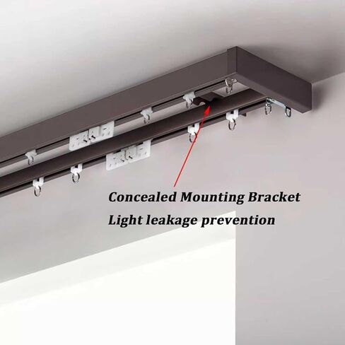 Dual Wall Mount Curtain Track System - 1.9m (6.2ft) Adjustable Brown Curtain Rods Set for Living Room & Bedroom Room Divider, Easy Installation & Seamless Design in Saudi Arabia