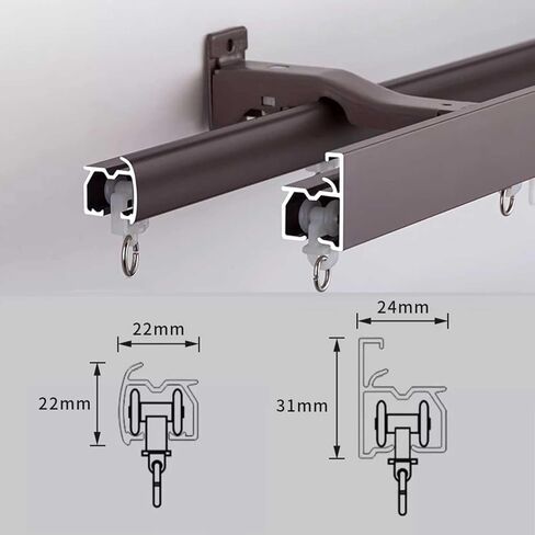 Dual Wall Mount Curtain Track System - 1.9m (6.2ft) Adjustable Brown Curtain Rods Set for Living Room & Bedroom Room Divider, Easy Installation & Seamless Design in Saudi Arabia