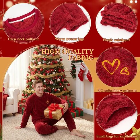 Mens Fluffy Pajamas Set Coral Fleece Pajamas Set 3D Checkered Winter Warm Loungewear Sleepwear in Saudi Arabia