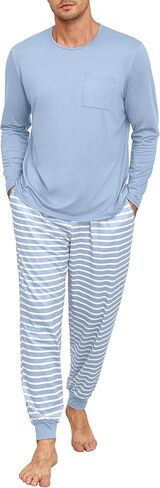 PrinStory Mens Pajamas Set Long Sleeve Pjs 2 Piece Pajama Soft Sleepwear Loungewear with Pockets in Saudi Arabia