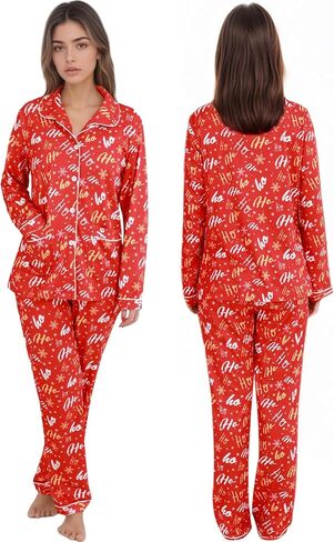 Matching Christmas Pajamas for Couples Long Sleeve Button Down PJ Set Soft Holiday Lounge Sleepwear for Women Men in Saudi Arabia