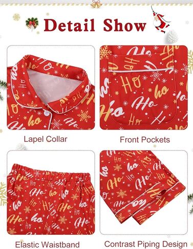 Matching Christmas Pajamas for Couples Long Sleeve Button Down PJ Set Soft Holiday Lounge Sleepwear for Women Men in Saudi Arabia