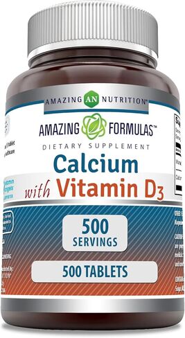 Amazing Formulas Calcium with Vitamin D3 Supplement | Tablets | Non-GMO | Gluten-Free | Made in USA (1 Pack | 250 Count) in Saudi Arabia