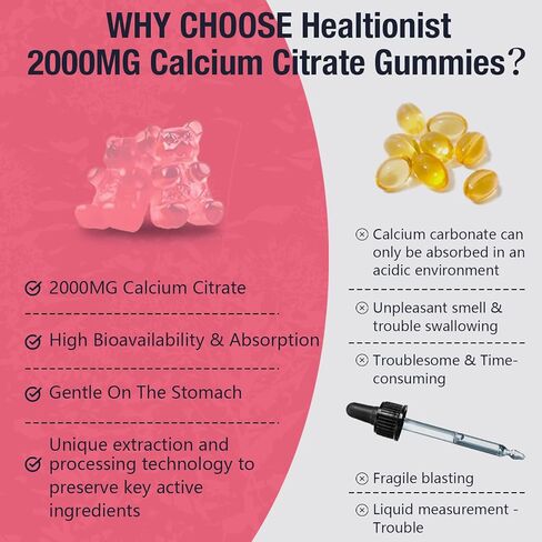 عبوتان من سترات الكالسيوم 2000 مجم مع مكملات فيتامين د3 ك2 للنساء والرجال، المغنيسيوم والزنك، عالية الامتصاص، دعم العظام والعضلات والمناعة، 120 قطعة علكة بنكهة الخوخ in Kuwait