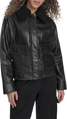 Levi's womens Relaxed Faux Leather Aviator Jacket With Removable Sherpa Collar in Saudi Arabia
