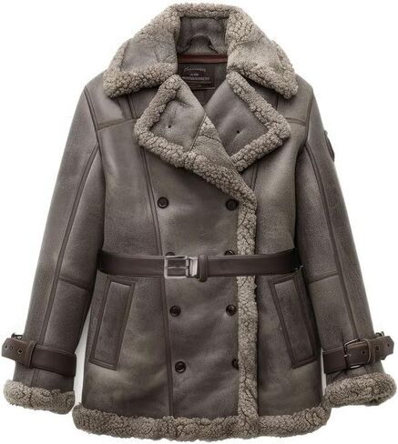 Women’s Ash Grey Shearling Trench Coat – Genuine Sheepskin Leather, Faux Fur Lined, Warm Winter Long Jacket in Saudi Arabia