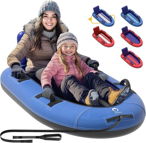 QPAU Snow Sled with Premium Canvas Cover, 2 Person Inflatable Heavy Duty Snow Tube with Reinforced Handles, Snow Sleds for Kids and Adults, Winter Toboggan Outdoor Toys Gifts for Family in Kuwait