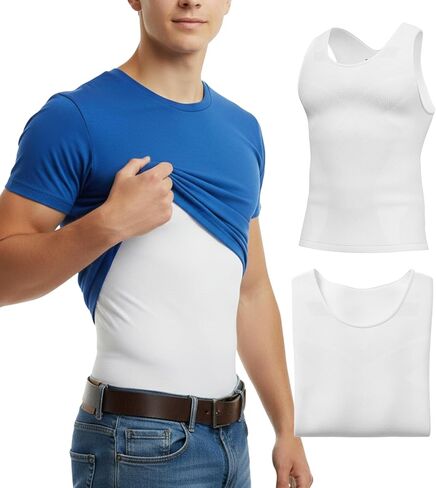 Men Compression Tank Top–Slim Fit Gynecomastia Undershirt–Breathable Chest Binder Shirt–Sleeveless Shaper Vest in Saudi Arabia