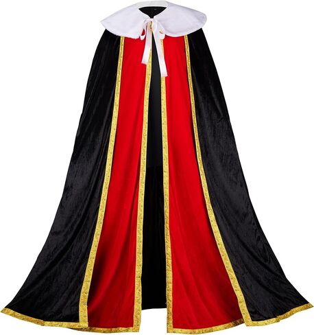 كيب كينج للرجال، كوين للنساء - للبالغين من العصور الوسطى مع ياقة من الفرو الأبيض وحواف ذهبية، قطعتين مزيفتين باللون الأسود والأحمر in Kuwait