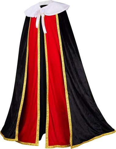 King Cape for Man, Queen for Women - Adult Medieval With White Fur Collar Gold Border, Black Red Fake Two Pieces in Saudi Arabia