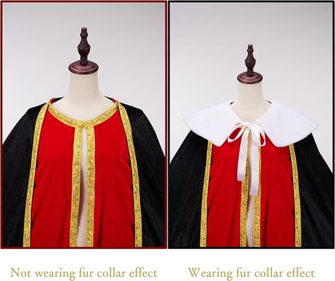 King Cape for Man, Queen for Women - Adult Medieval With White Fur Collar Gold Border, Black Red Fake Two Pieces in Saudi Arabia