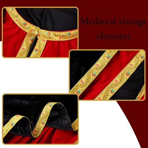 King Cape for Man, Queen for Women - Adult Medieval With White Fur Collar Gold Border, Black Red Fake Two Pieces in Saudi Arabia