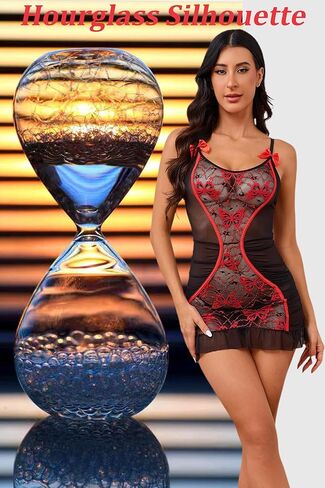 Women's Chemises & Negligees for Women Sexy, Hourglass Silhouette Cinched Waist,Butterfly Lace Sheer Lingerie Nightgown in Saudi Arabia