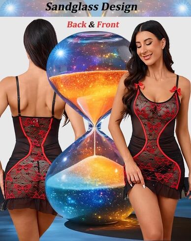 Women's Chemises & Negligees for Women Sexy, Hourglass Silhouette Cinched Waist,Butterfly Lace Sheer Lingerie Nightgown in Saudi Arabia