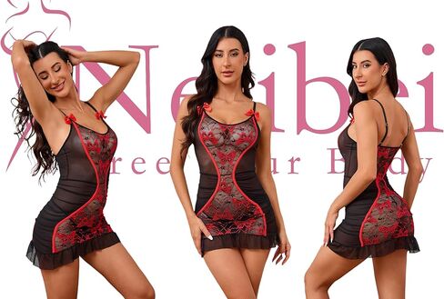 Women's Chemises & Negligees for Women Sexy, Hourglass Silhouette Cinched Waist,Butterfly Lace Sheer Lingerie Nightgown in Saudi Arabia